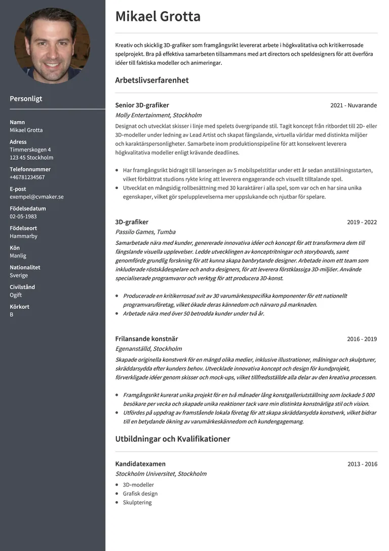CV-exempel för grafisk formgivare
