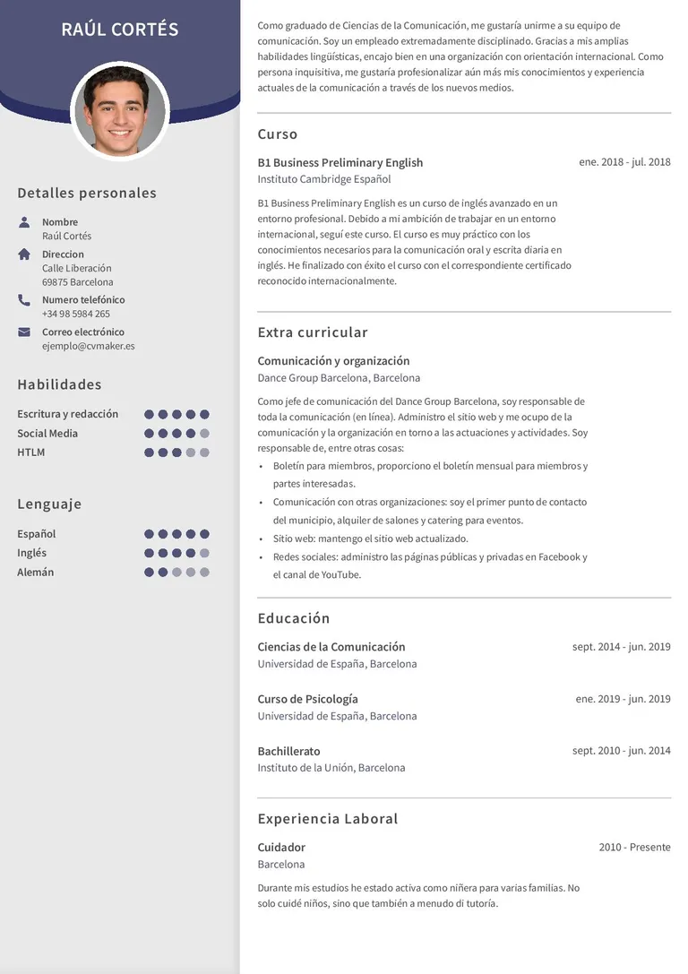 cursos realizados currículum ejemplo