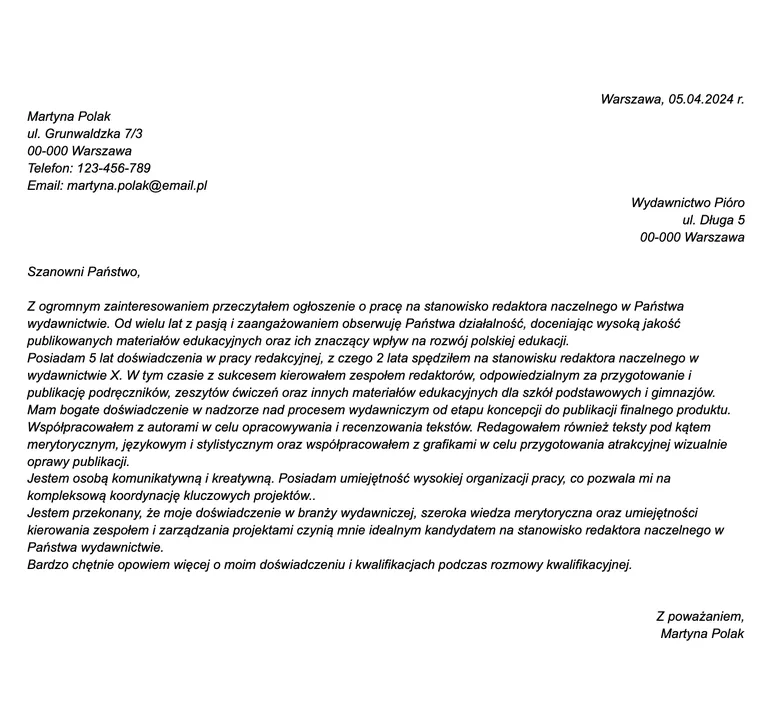 List motywacyjny dla dziennikarza
