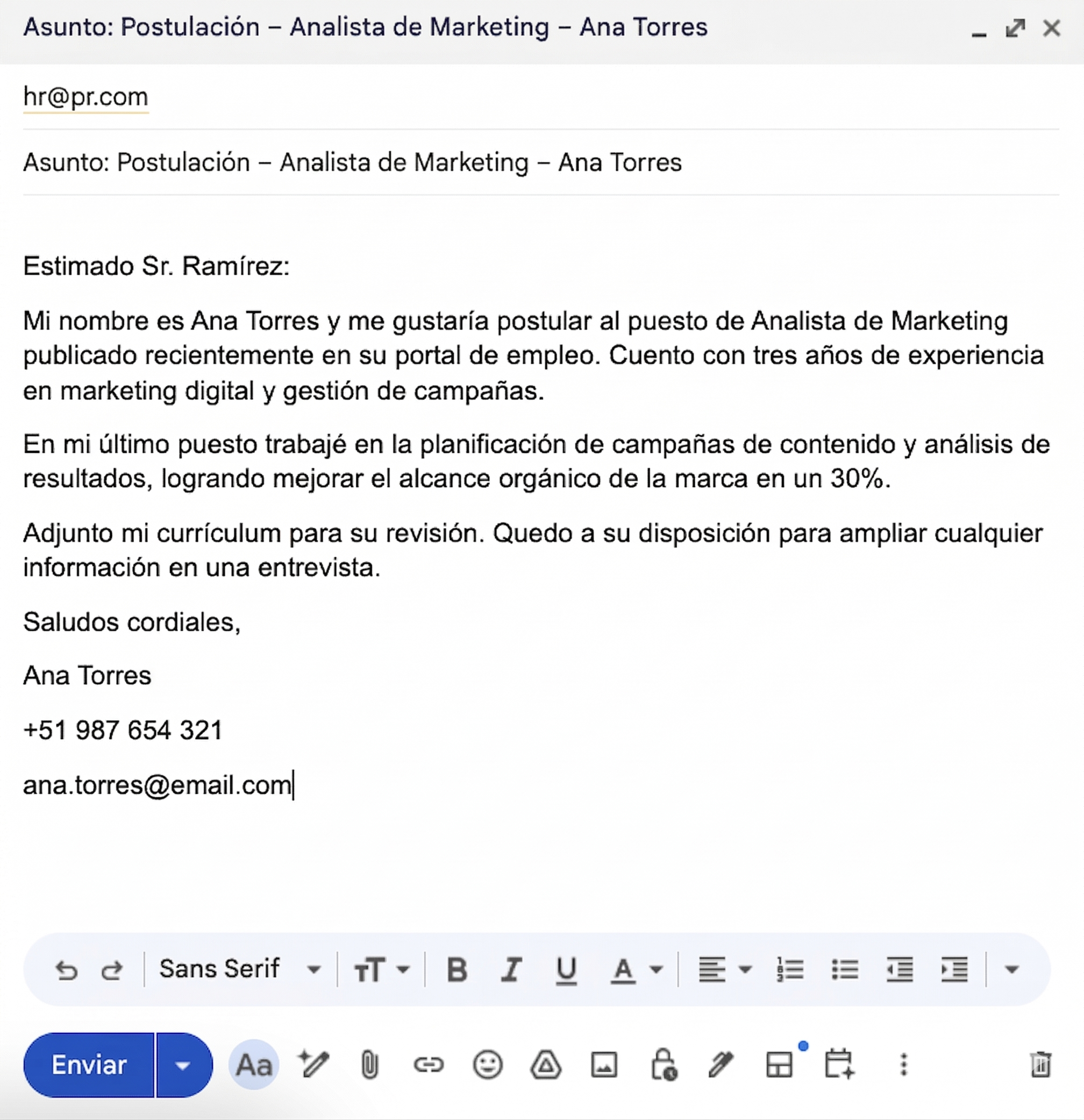 Ejemplos de correo para enviar CV