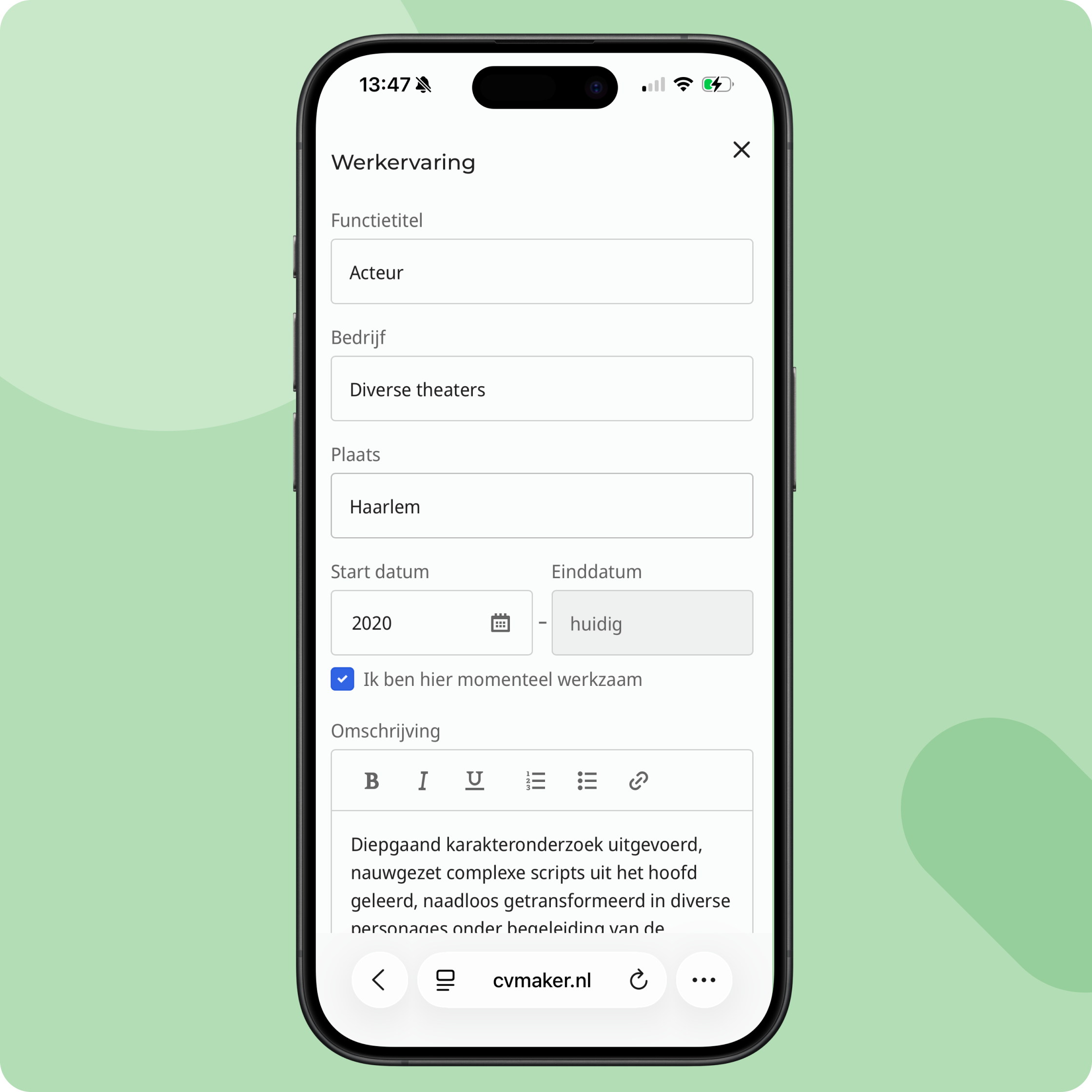 Werkervaring telefoon cv