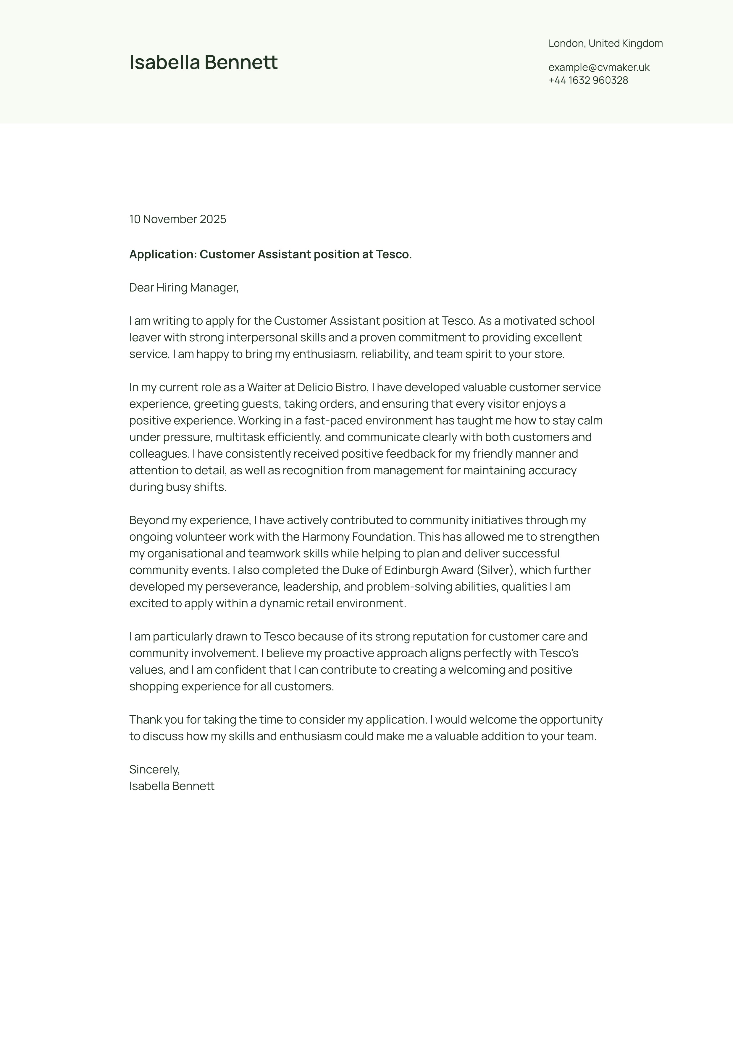 school leaver cover letter example and template