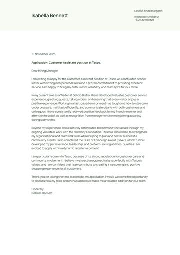 school leaver cover letter example and template
