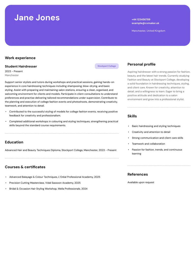 hairdresser cv example template