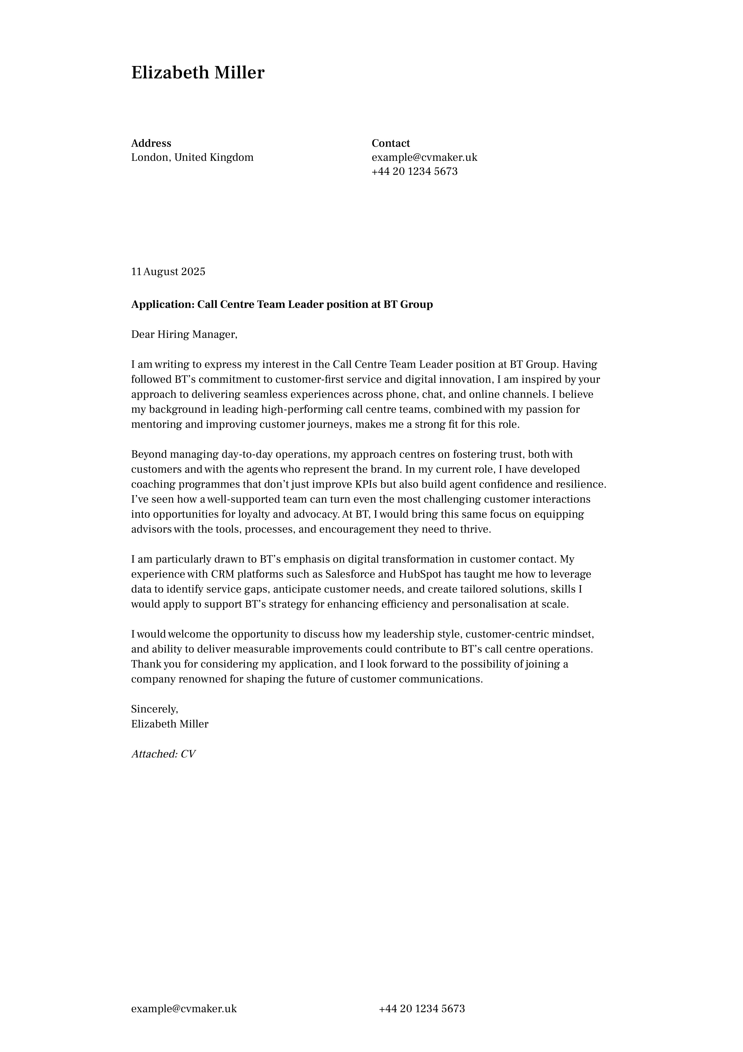 Call centre agent cover letter example