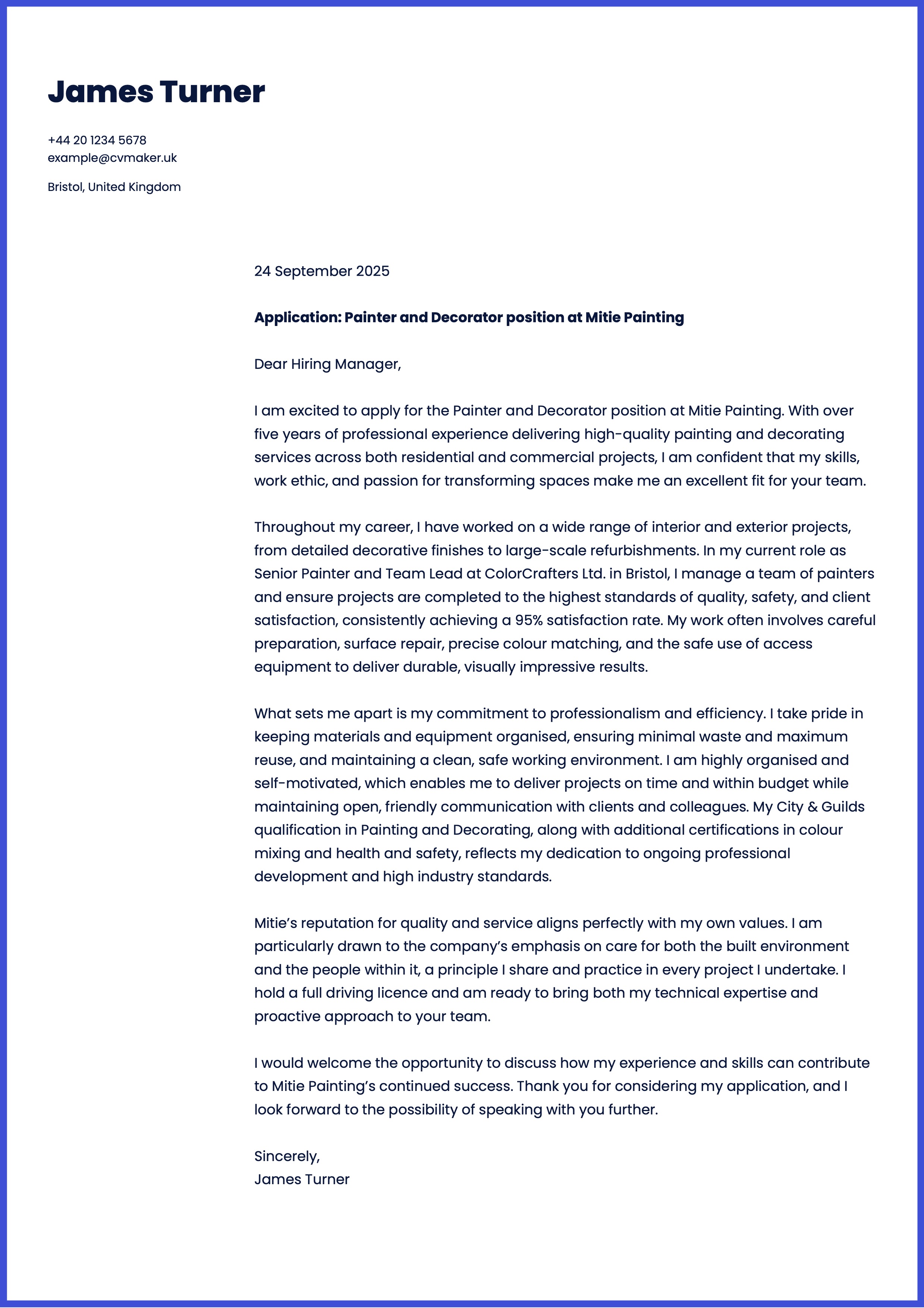 painter cover letter example