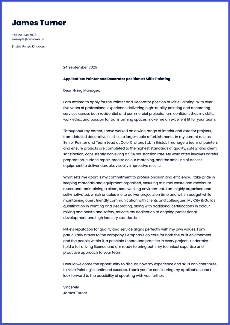 painter cover letter example