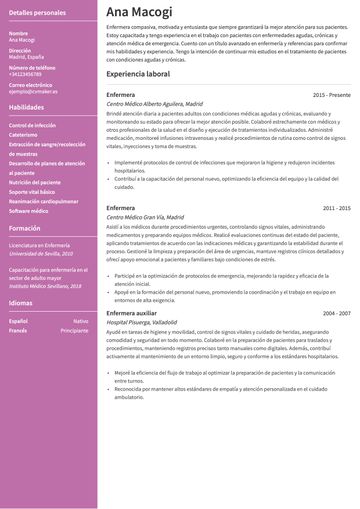 cv ejemplo enfermera