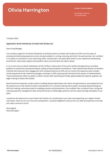 hairdresser cover letter example