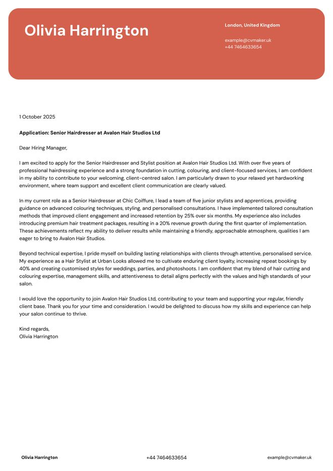 hairdresser cover letter example