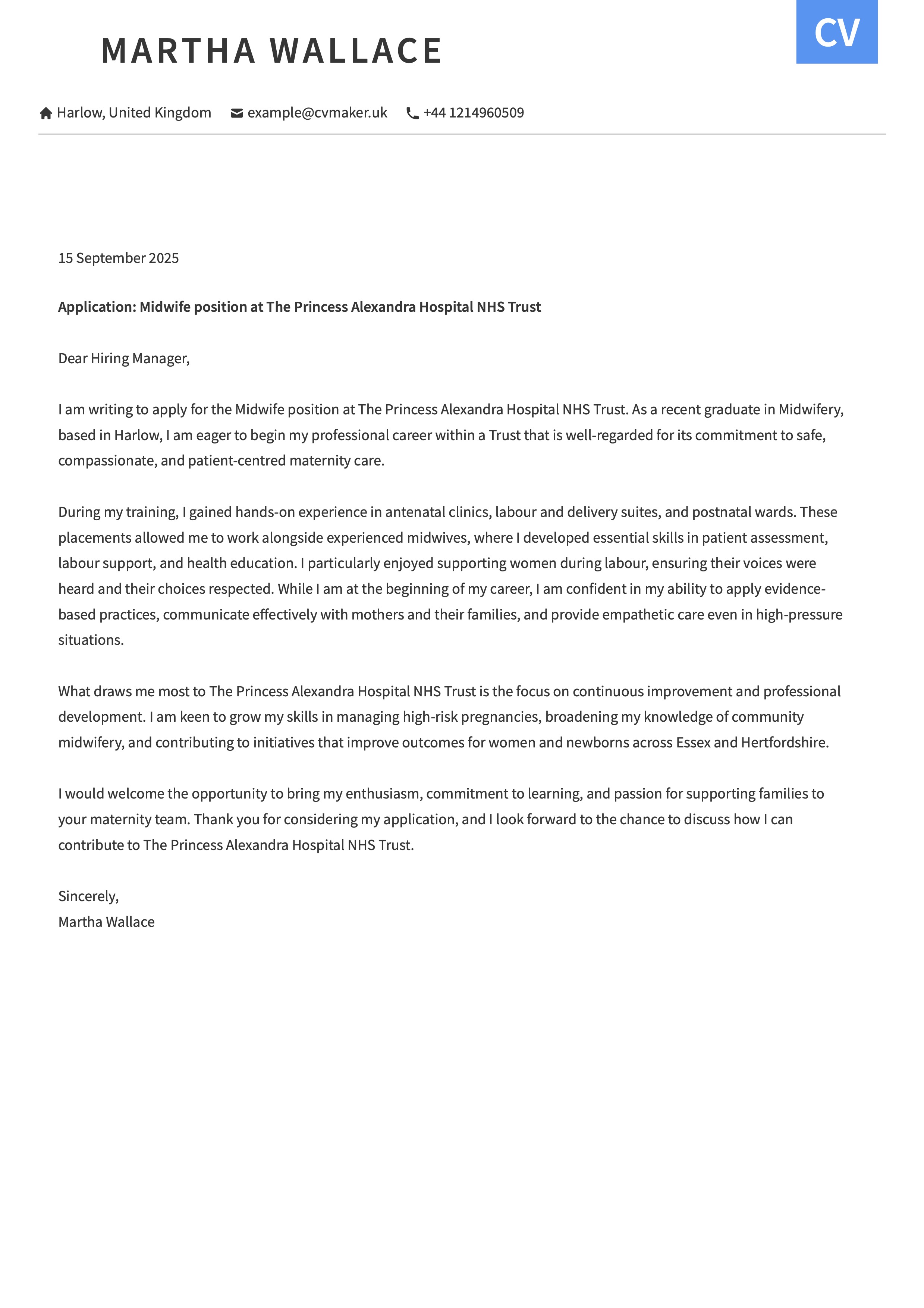 midwife cover letter no experience