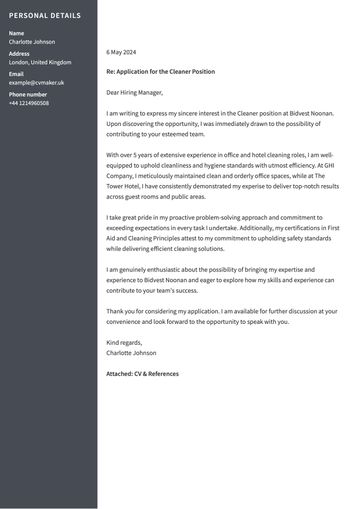 cleaner cover letter example