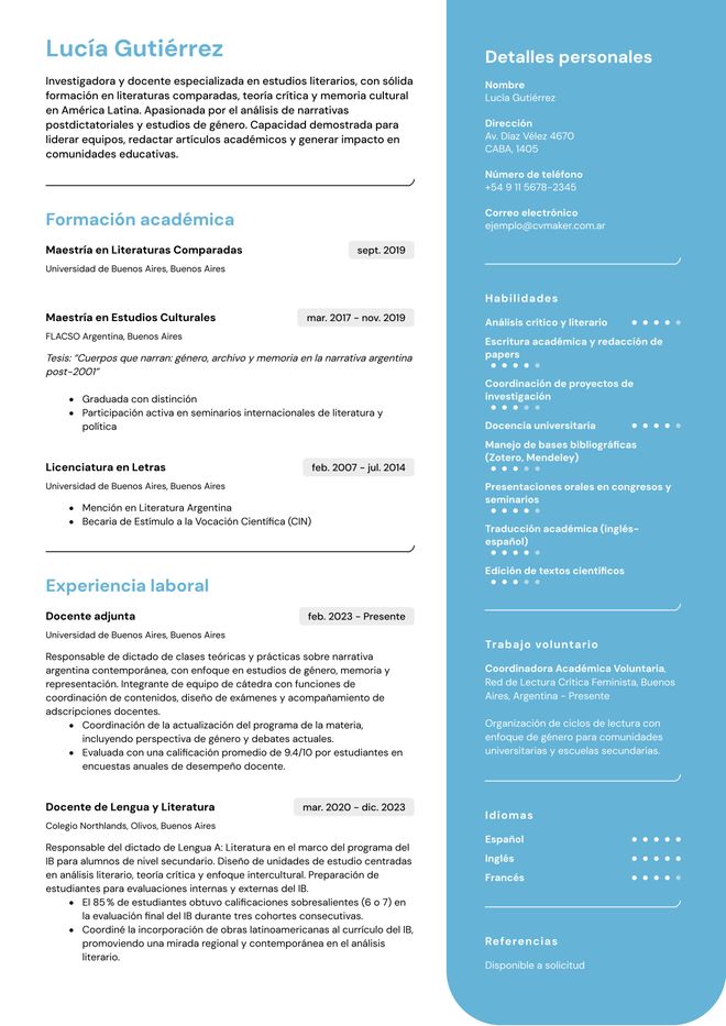 ejemplo de cv académico