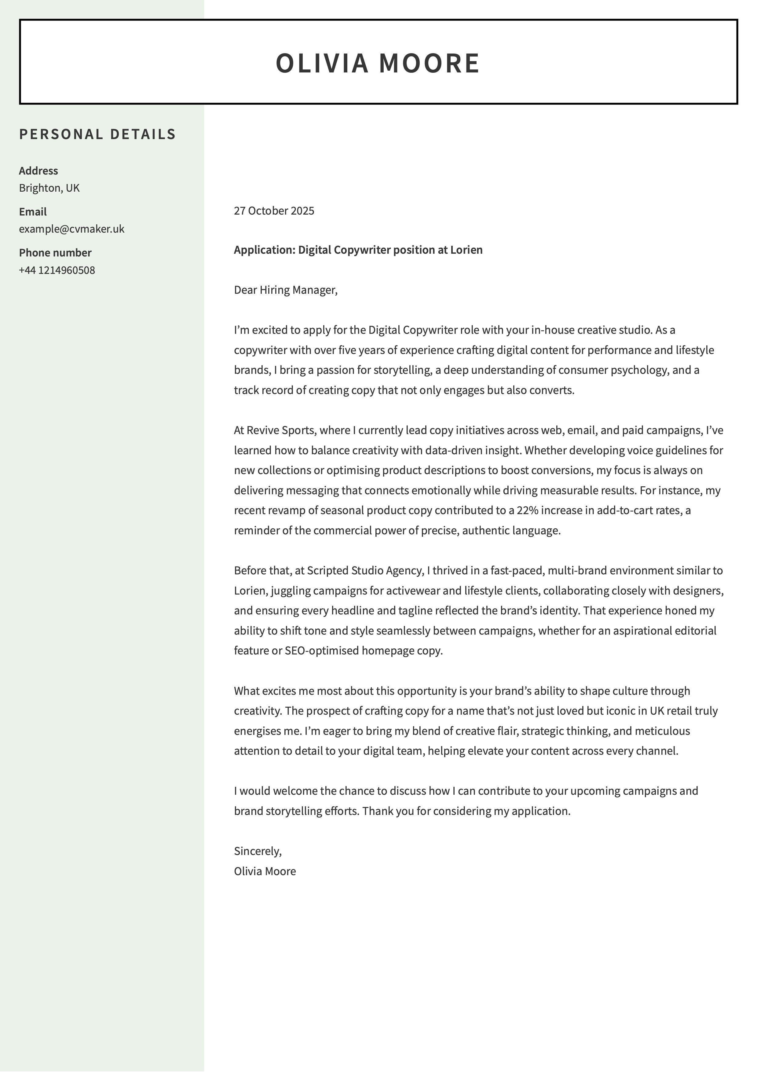 copywriter cover letter example