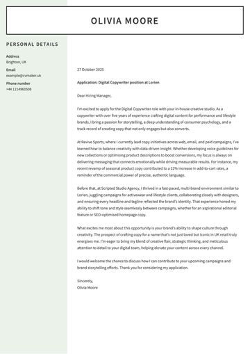 copywriter cover letter example