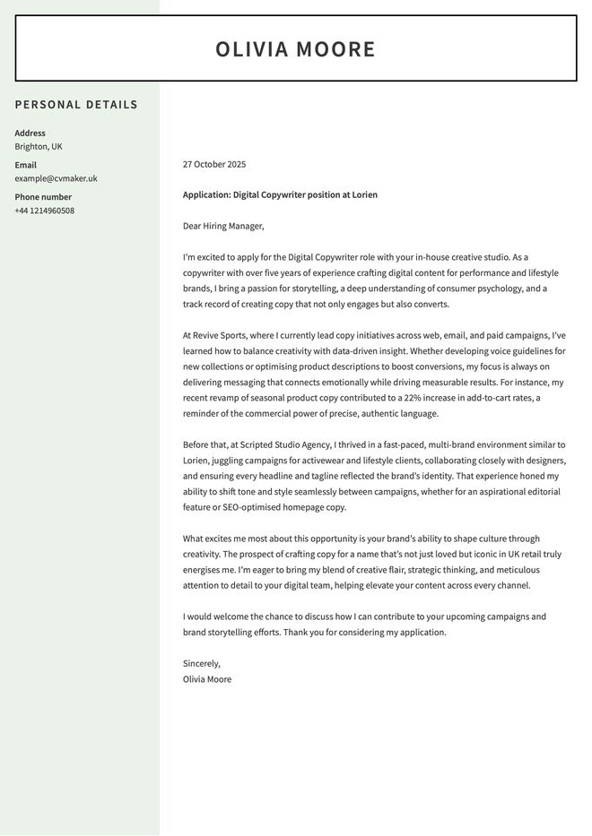 copywriter cover letter example