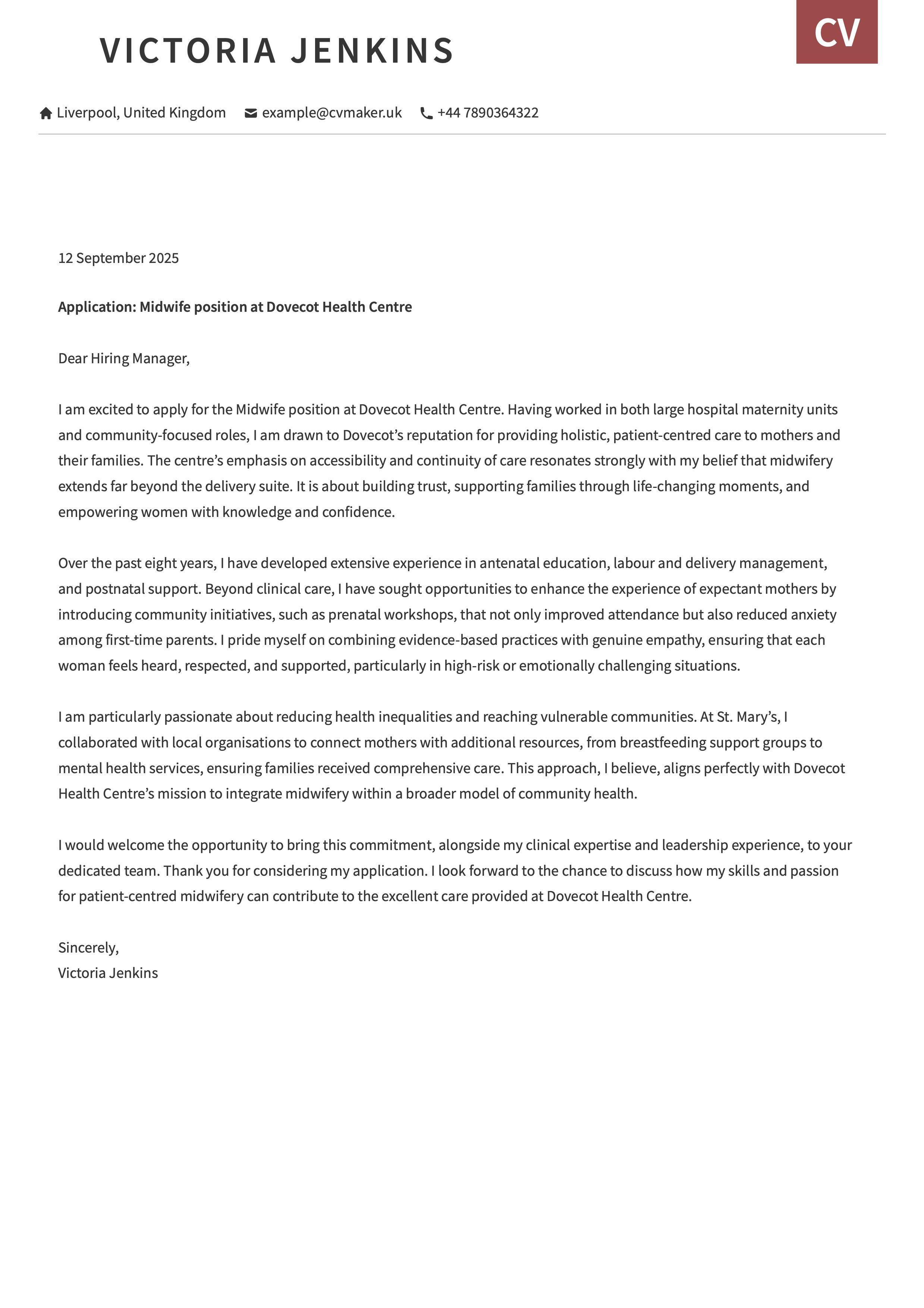 Midwife Cover Letter