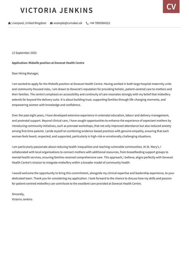 midwife cover letter example