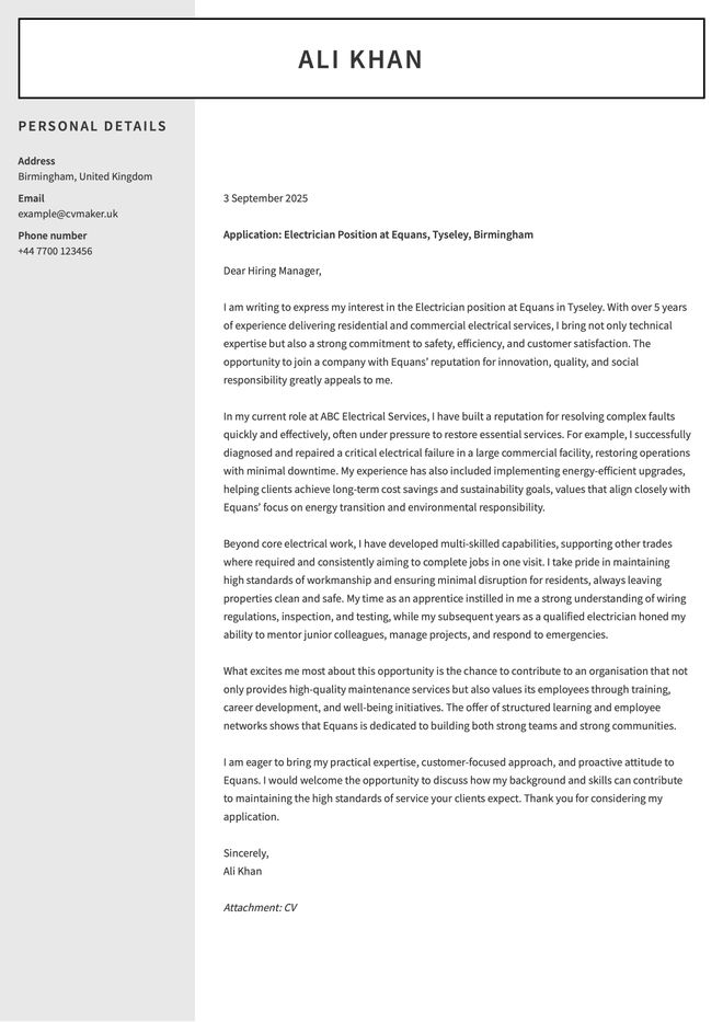 electrician cover letter example