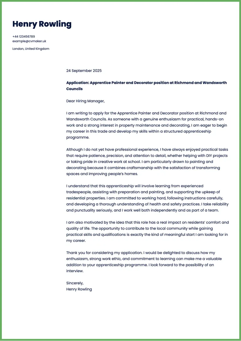 painter cover letter no experience