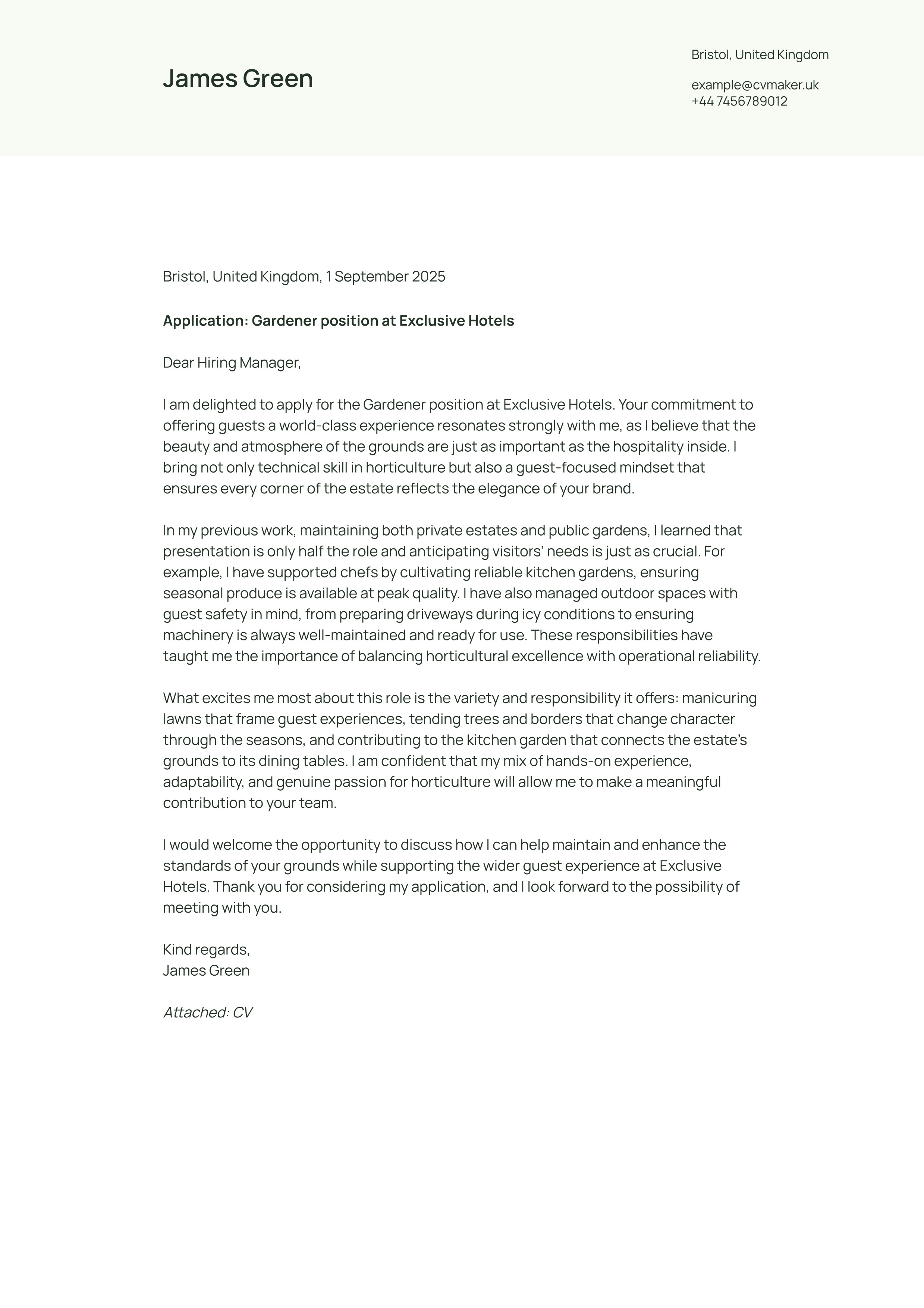 gardener cover letter example