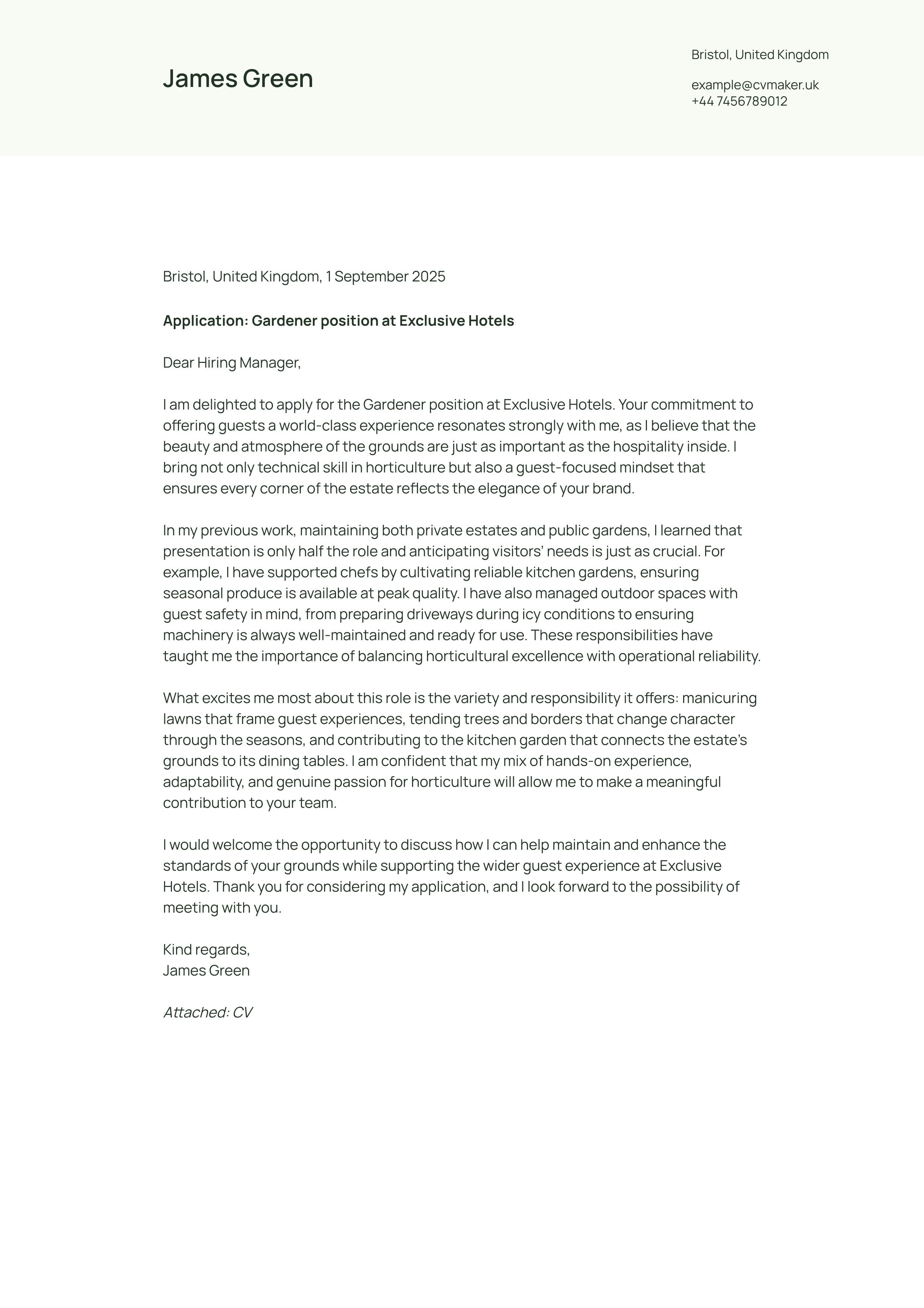 Gardener Cover Letter