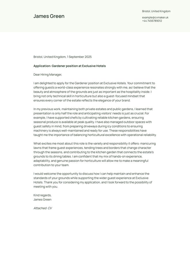 gardener cover letter example