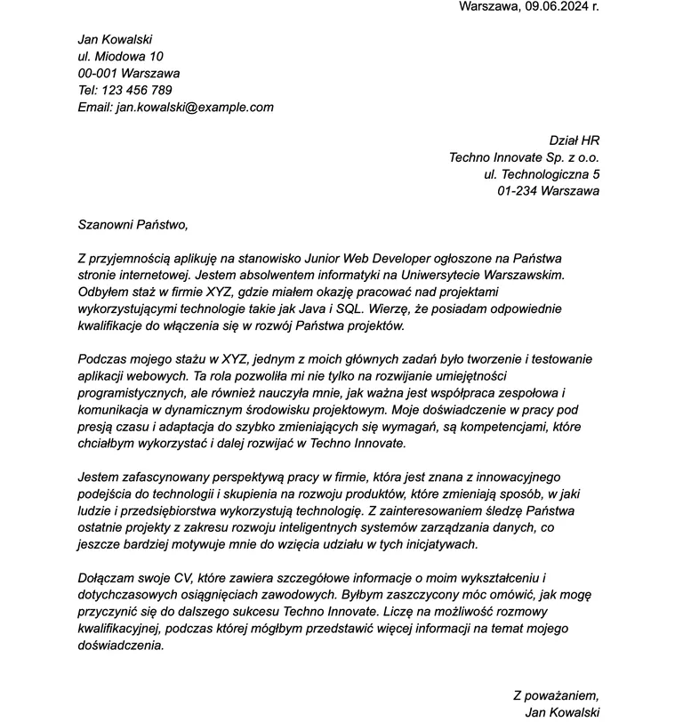 List Motywacyjny do Prostego CV