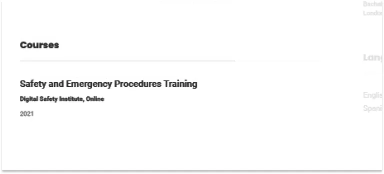 Cabin crew CV courses examples