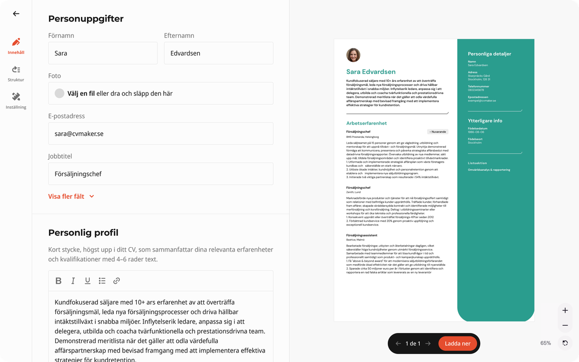 Professionell CV-byggare