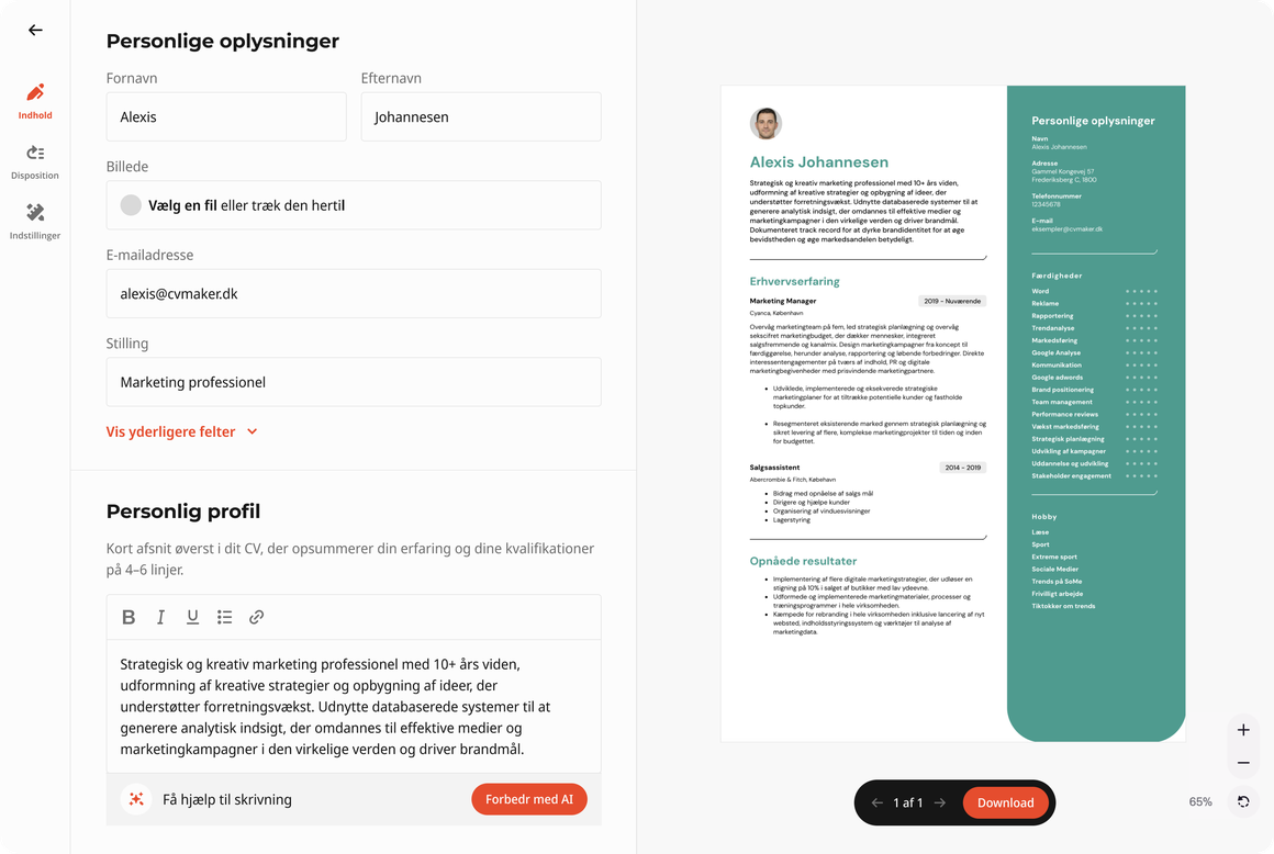 Professionel CV-bygger
