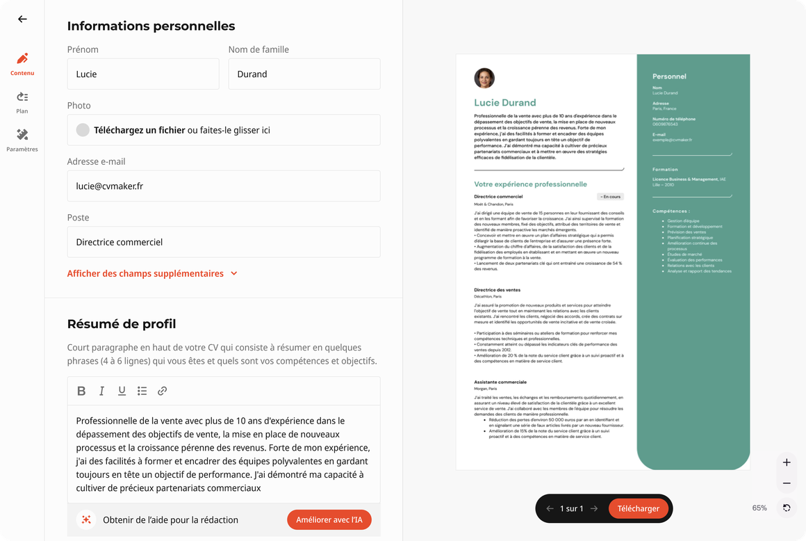 Créateur de CV professionnel