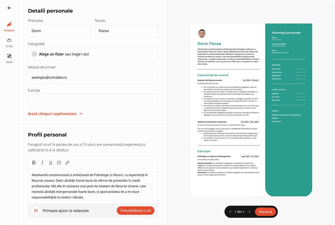 Creatorul profesional de CV-uri