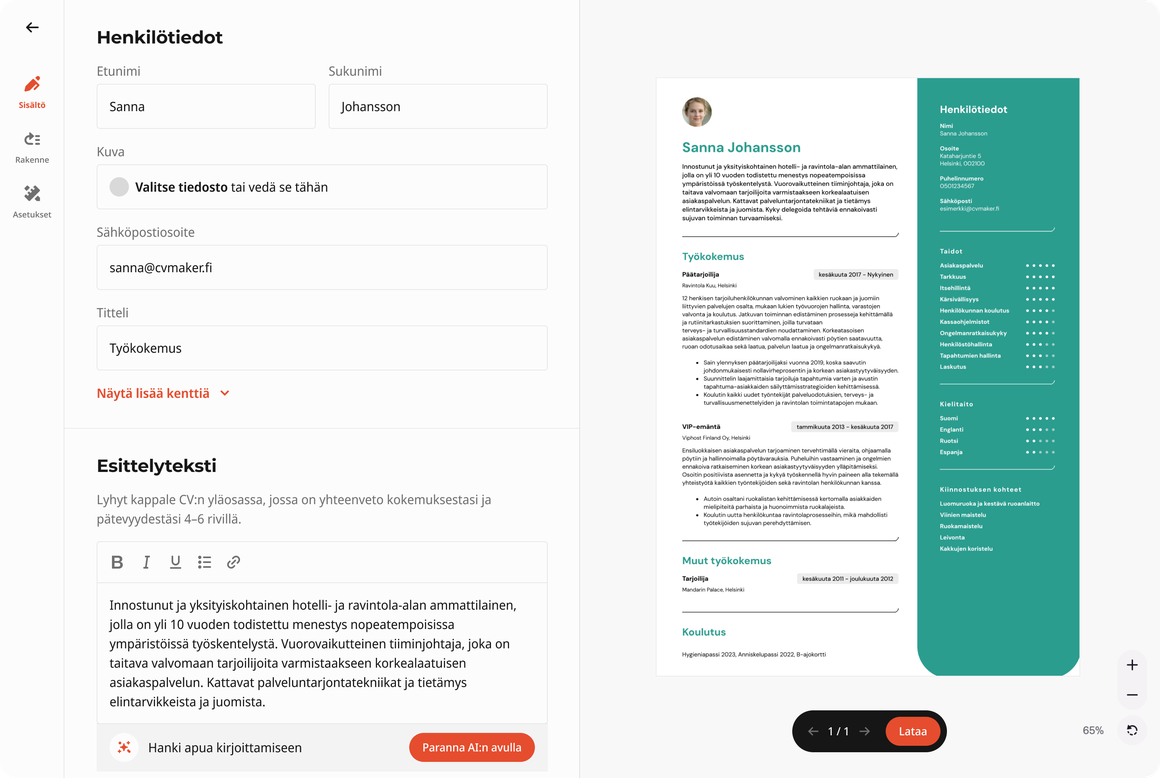 Luo ammattimainen CV:si CVMakerilla