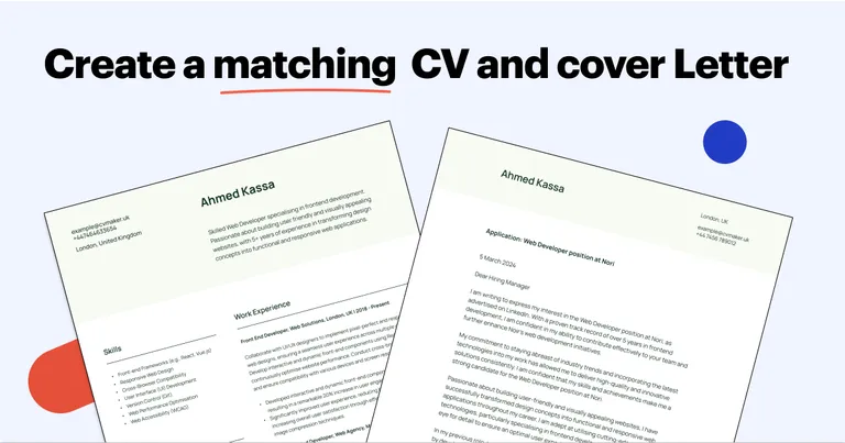matching CV and cover letter example