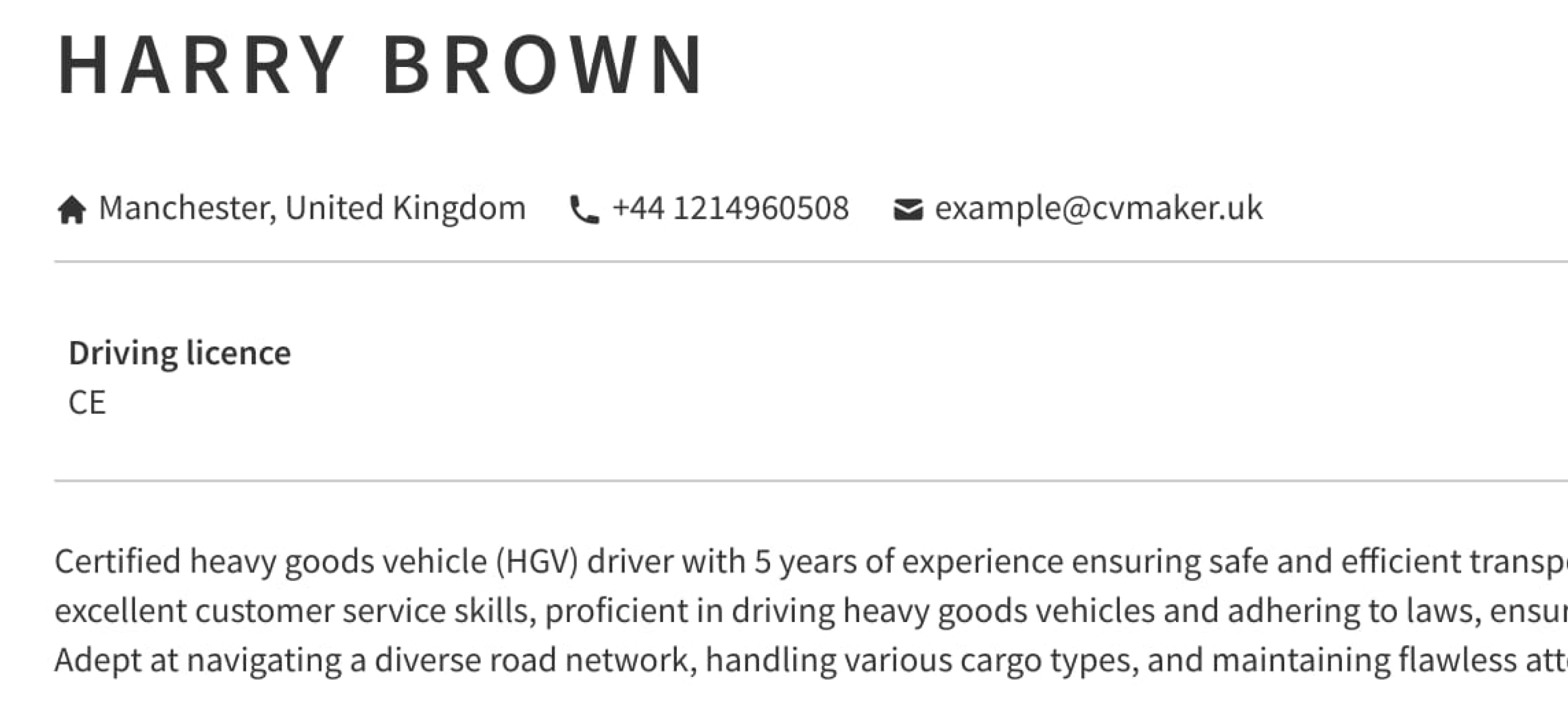 driving licence cv