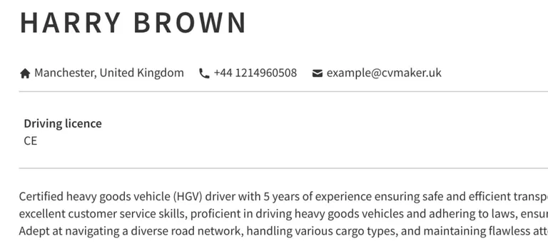 driving licence cv