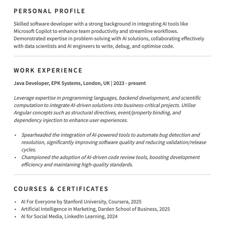 Example of a good CV for UK jobseekers