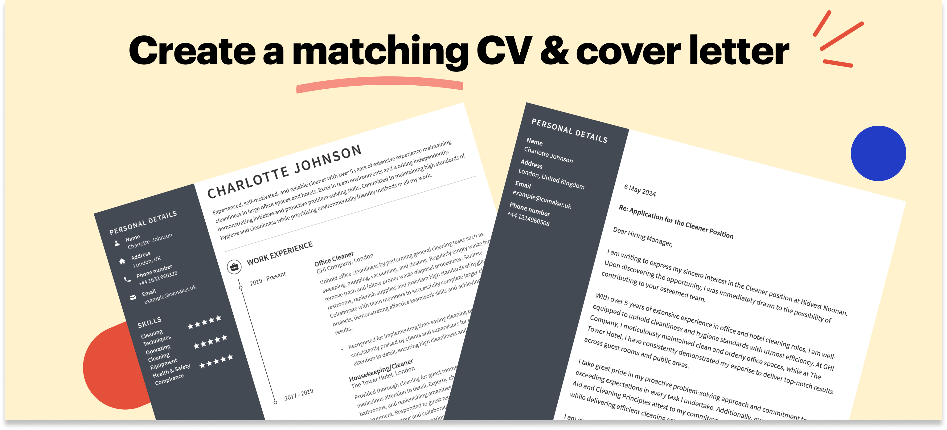 matching cleaner cv and cover letter example