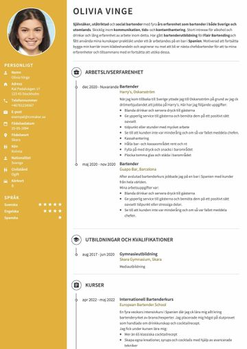 Exempel på bartender-CV