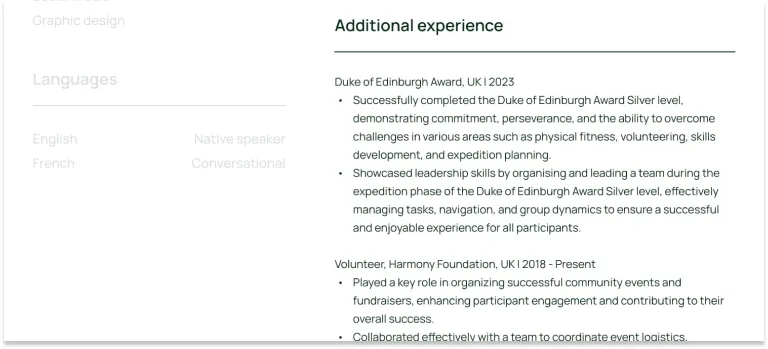 School leaver CV template