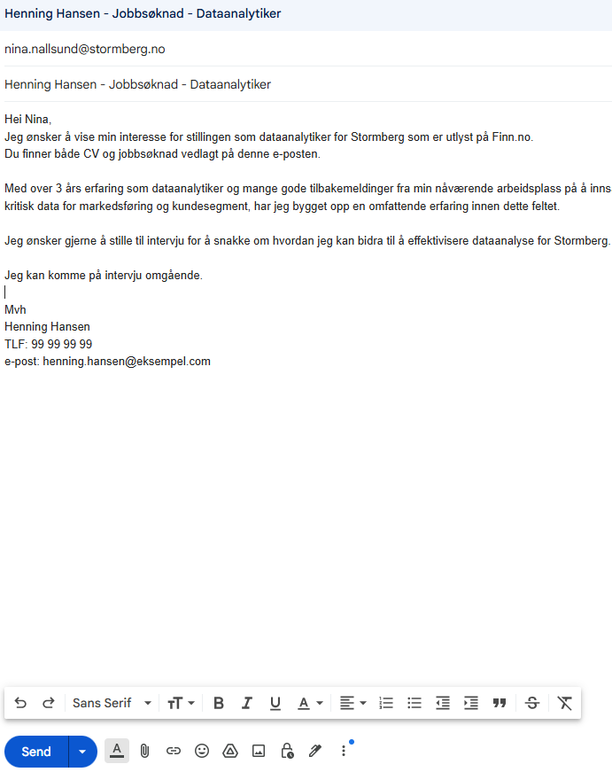 Eksempel på hvordan du skal skrive en e-post med CV