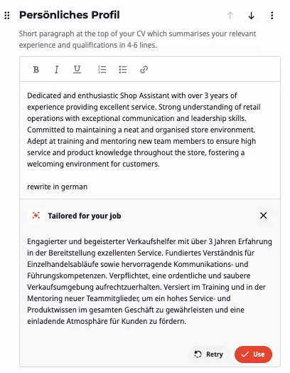 Use AI to help translate your CV to German