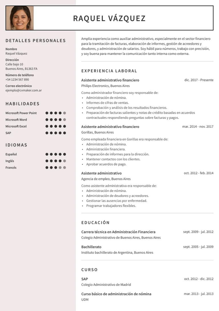 Currículum de Asistente administrativo