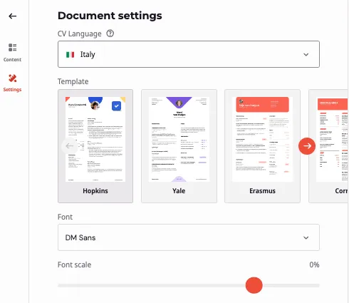 translate CV to Italian