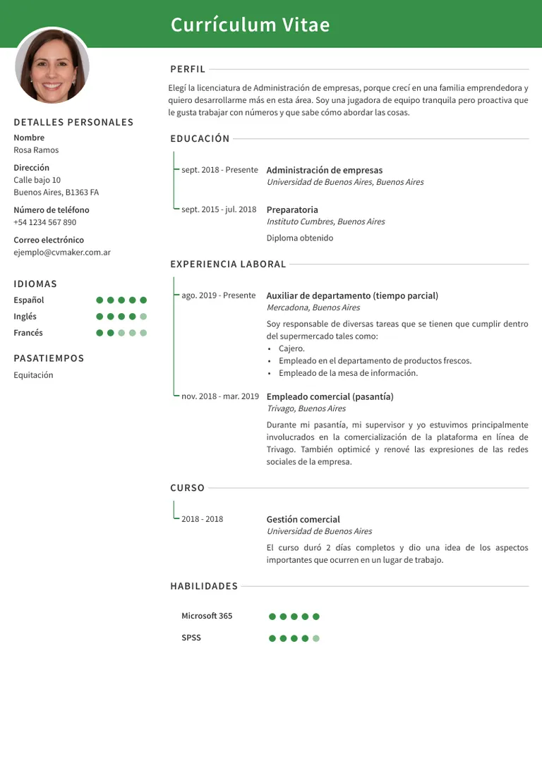 CV de ejemplo - pasante