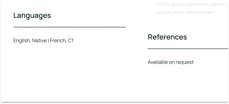 Languages on a bartender CV example