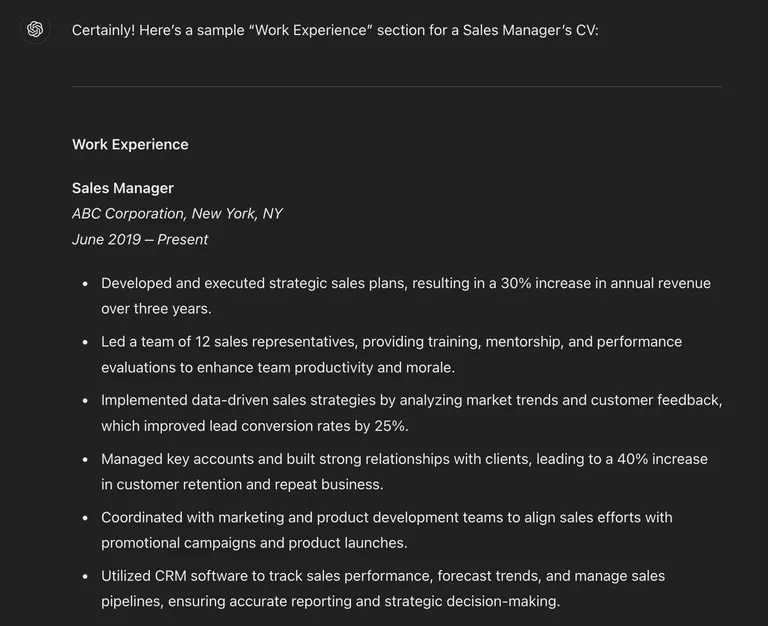 AI CV example