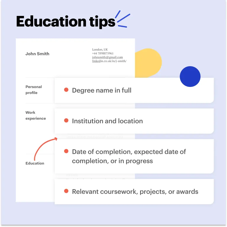 Waiter/Waitress CV example education tips