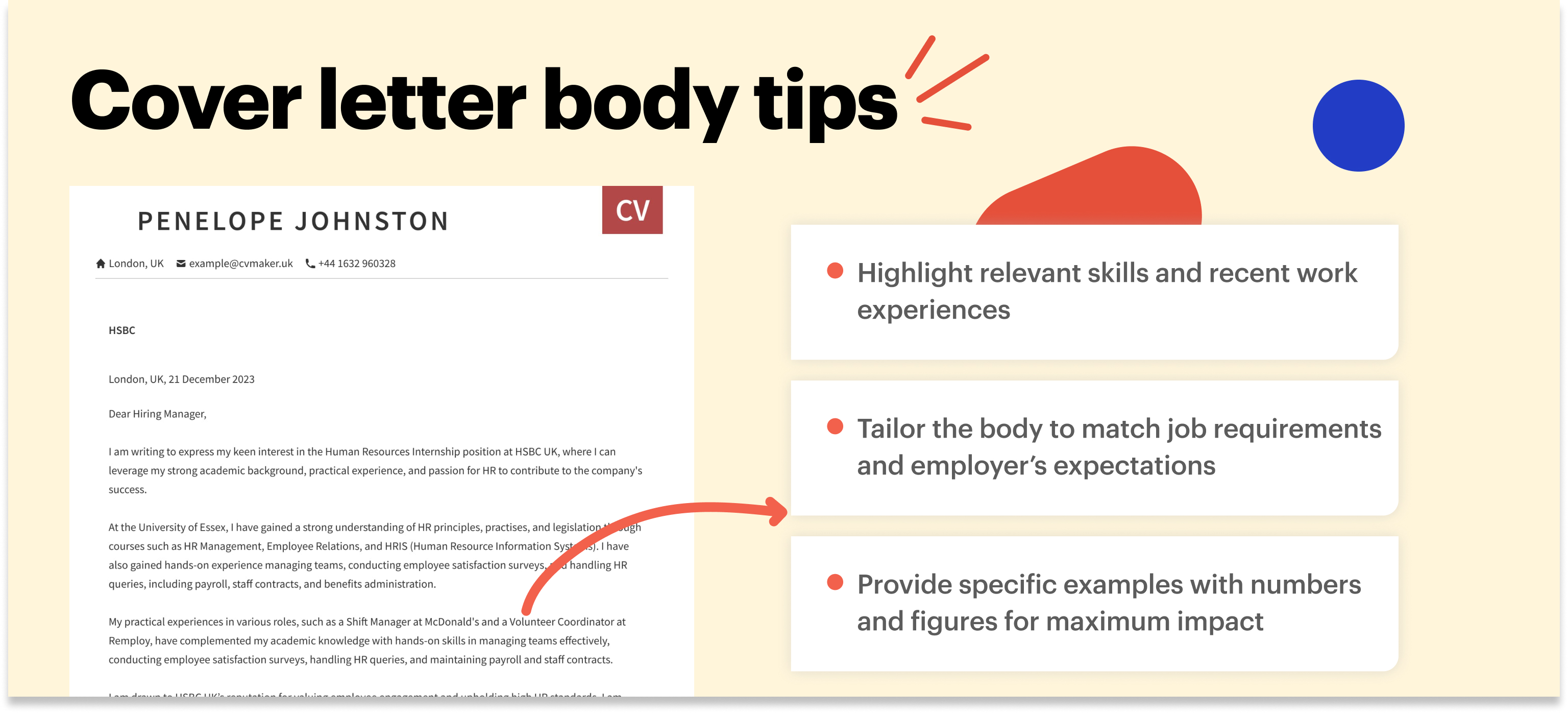 cover letter example body